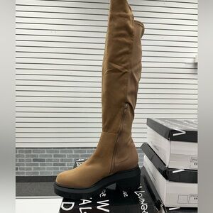 Tan Knee-High faux suede Boots w/ Short Herl - Comfortable - Stylish
